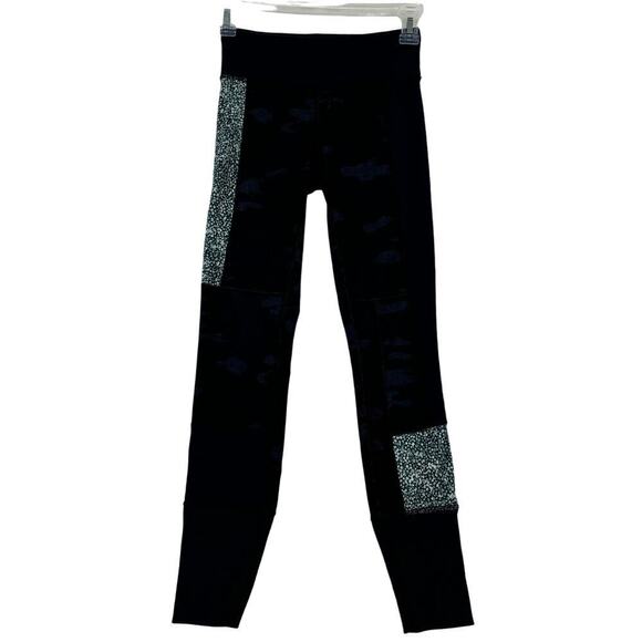 Lululemon Ankle Leggings Size 2 Navy Blue Camouflage Mixed Print Ribbed Hem - Picture 1 of 9